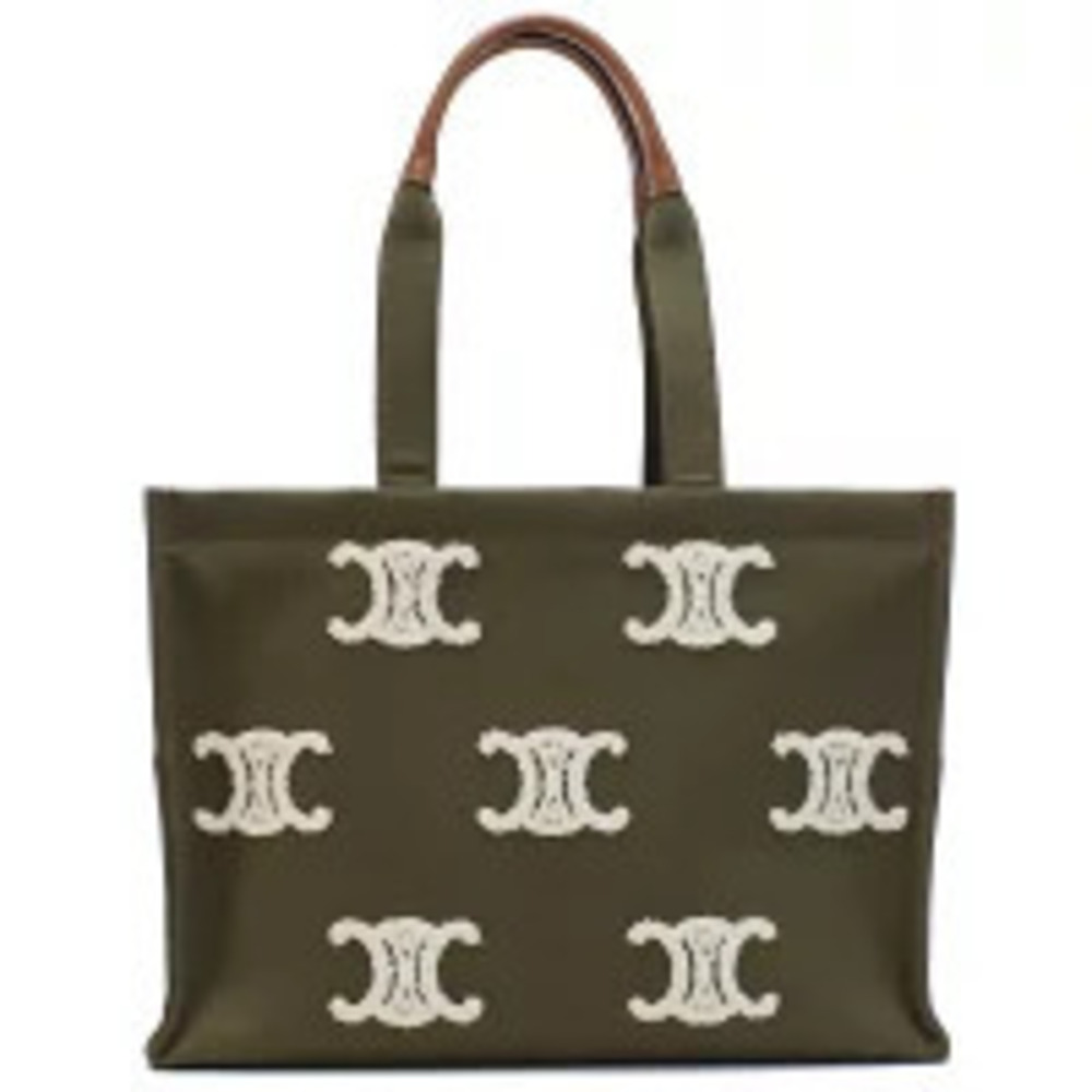 Celine Tote Bag Canvas Calfskin Italy Khaki Green Handbag